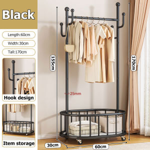 Cloth Rack with Basket Cloth Storage Steel Rack Cloth Hanger Drying Rack Multipurpose Simple Standing Shelf