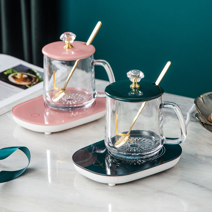 Lovers Gift Lucky Glass Coffee Cup 55℃ Automatic Heating Pad Lucky Glass  Coffee Cup Coffee Warmer Ceramic Coffee Cup Friend Gift Best Birthday Gift 