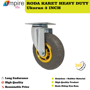 Roda Karet Kembang Heavy Duty 3 inch Hidup Tanpa rem