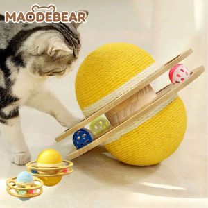 MAODEBEAR Cat Turntable Scratching Ball Interactive Sisal Planet Toy for Kucing Mainan