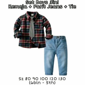 SETELAN ANAK LAKI IMPORT KOREAN STYLE IMPORT MERAH KEMEJA LENGAN PANJANG JEANS