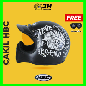 Helm Cakil HBC Steve The Legend Black Doff + Free Google | Helm Retro | Full Face | Jual Helm