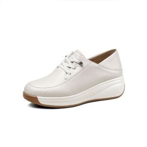 Top Layer Cowhide wedge Womens Casual Sports Shoes Thick Soles One Line Buckle