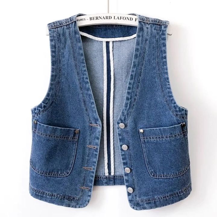 Women's Short Denim Vest Single Breasted Spring Autumn Ladies Jacket Casual  Korean Plus Size Sleeveless Slim Female Waistcoat