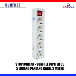 Sunfree Jupiter 35 Stop Kontak 5 Lubang 3 Meter Kabel Asli Tembaga SNI