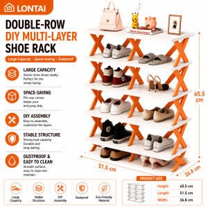 LONTAI Double-Row DIY Multi-Layer Shoe Rack | Large Capacity Dustproof Space-Saving Shoes Storage Organizer