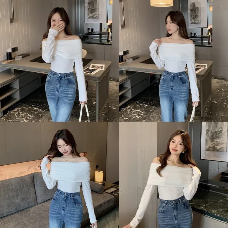 SMHYG Sexy Trendy Longsleeves Top Smocking Bangkok Blouse Off Shoulder Tops  Casual Long Sleeve for Ladies Tops for Women Sexy Wear Casual Wear Daily  Wear Party Outfit