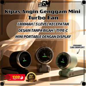 Kipas Angin Turbo Strong Portable Handheld Rechargeable Mini Fan Lipat High Speed 15000RPM Mini Fan 180° Adjustable-Desain Digital Lipat