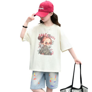 Fashion Children Summer Tracksuit for Teen Girl Casual Outfit 2 Pieces Top and Bottom Clothes Set Kids Cartoon Clothing Suit