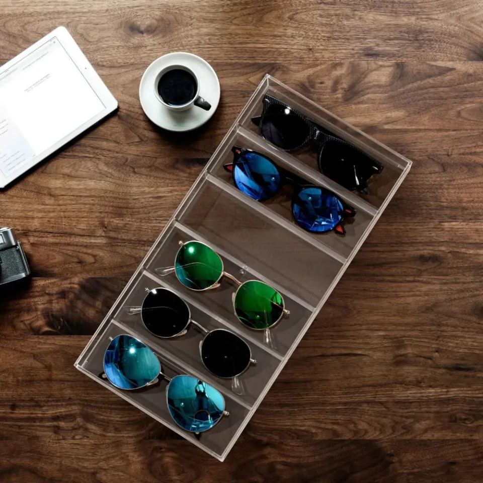 MMLUCK Smooth Edge Design Acrylic Sunglass Display Tray Reusable  Compartments Makeup Drawer Organizer Modern Sturdy Glasses Storage Case  Jewelry