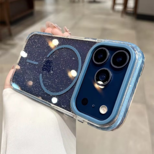 Sparkling Glitter Bling For MagSafe Wireless Charge Phone Case For iPhone 17 16 15 14 13 12 Pro Max Plus Soft Bumper Clear Cover