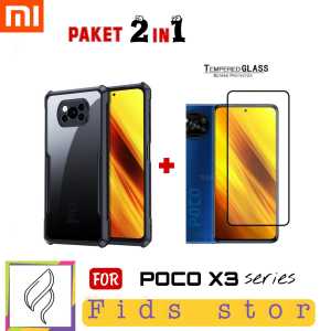 PROMO 2in1 CASE POCO X3 / POCO X3 Pro / POCO X3 NFC SOFT CASE XUNDD TRANPARAN BONUS TEMPERED GLASS BLACK PREMIUM PELINDUNG LAYAR HANDPHONE For POCO X3 SERIES