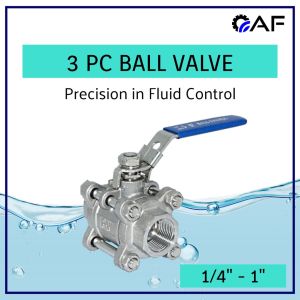 Stainless Steel SS316 3 Piece Ball Valve 1/4” to 4” Quarter Turn Operation with Lock