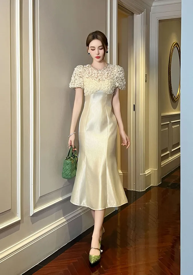ZYHT EraVogue Women's Dress Grey Dress Cream Dress Fishtail Dress Satin  Dress Work Dress High-class Dress Vintage Dress Wedding Dress Party Dress  Evening Dress 21258 | Lazada PH