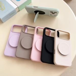 For iPhone 17 Air Simple Candy Color Stand Holder Silicone Case For iPhone 17Pro Max 15 16 14 13 Pro Max Safe Shell