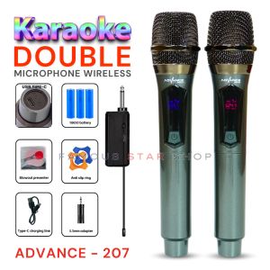 2pc Mic Charger Wireless Profesional Cas USB ADVANCE 207 - Double Microphone Wireless Berkualitas - Mic Double Wireless / Mikrofon Genggam / Mic Karaoke / 2 Mic Tanpa Kabel | FSS