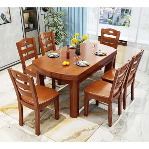 Extendable Dining Table Chairs Set Round Solid Wood 6 8 10 Seater Table Meja Makan Kerusi Kayu Ruang Makan Untuk 8 Orang