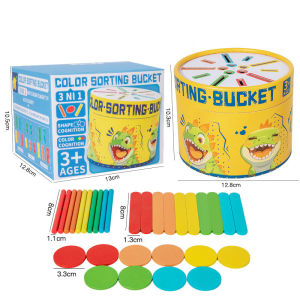 颜色分类杯 Montessori Color Sorting Cup Bucket Wooden Shape Recognition Counting Stick Kids Educational Toy Learning Matching