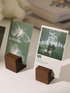 WH MIKA STORE ▏Walnut Solid Wood Business Card Holder Wooden Card Base Cake Baking Price Tag Holder Message Photo Holder