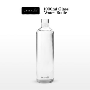 CRYSALI 1000ml Eco-Friendly BPA-Free Clear Glass Drinking Bottle with Anti-Slip Grip