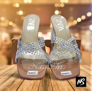 Heels wanita Tali Permata / Sepatu Hak Kaca/Sandal Hak Murah/ Hak Tahu