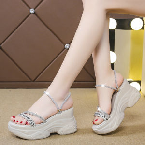 Elegant Womans Sandals Open Toe Slope Heels 8 cm Girls Sandals Buckle Size 34-39