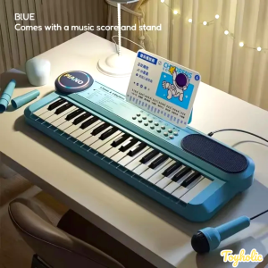 Đàn piano điện tử 2 màu hồng và xanh với 37 phím kèm micro và dây sạc mẫu mã xinh xắn cho bé