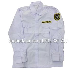 Áo đồng phục bảo vệ vệ sĩ màu trắng dài tay kèm logo tay và ngực