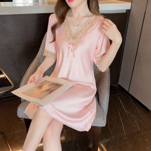 Senexin váy ngủ nữ váy ngủ viền ren ôm vừa Đầm ngủ nữ cổ chữ V Váy Ngủ Lụa băng nhà nữ