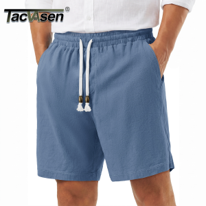TACVASEN Mens Cotton Casual Shorts Loose Summer Beach Vacation Short Solid Pants with Deep Pockets Elastic Waist 7 Inch Inseam2026