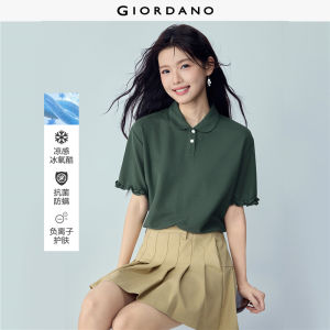 Giordano Women Cooling doll collar ruffle short sleeve polo shirt Free Shipping 05316392