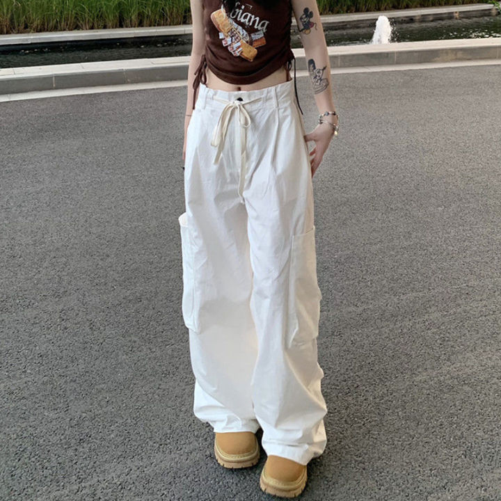Changeofu Korean style Women Cargo Pants, High Waist