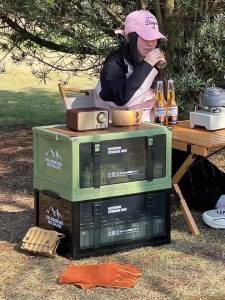 Outdoor camping storage car trunk organizer multi-layer stackable foldable with thick wooden lid can be used as a seat