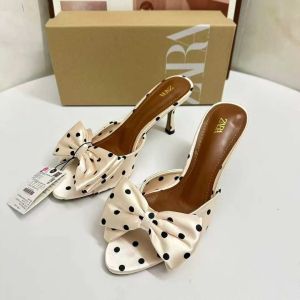 [Free Shipping] 2026 Spring New WomenS Shoes: Satin Effect Bowknot Polka Dot Elegant Fashionable Stiletto Heel Outdoor Sandals