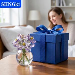 SHNGki Thủy Tinh Hoa Điêu Khắc Thủy Tinh Độc Đáo Hoa Trang Trí Tinh Tế Thủy Tinh Hoa Bó Hoa Với Bình Cho Lễ Tân Sảnh Trang Trí Nội Thất