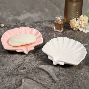 GUANY Self Draining Shell Conch Soap Box Ceramic Soap Dish Drain Rack Practical Soap Holder Soap Drying Rack Bathroom