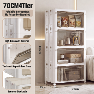 【CozyCasa】 Cream White Modular Cabinet | Folding Storage with Clear Front Doors