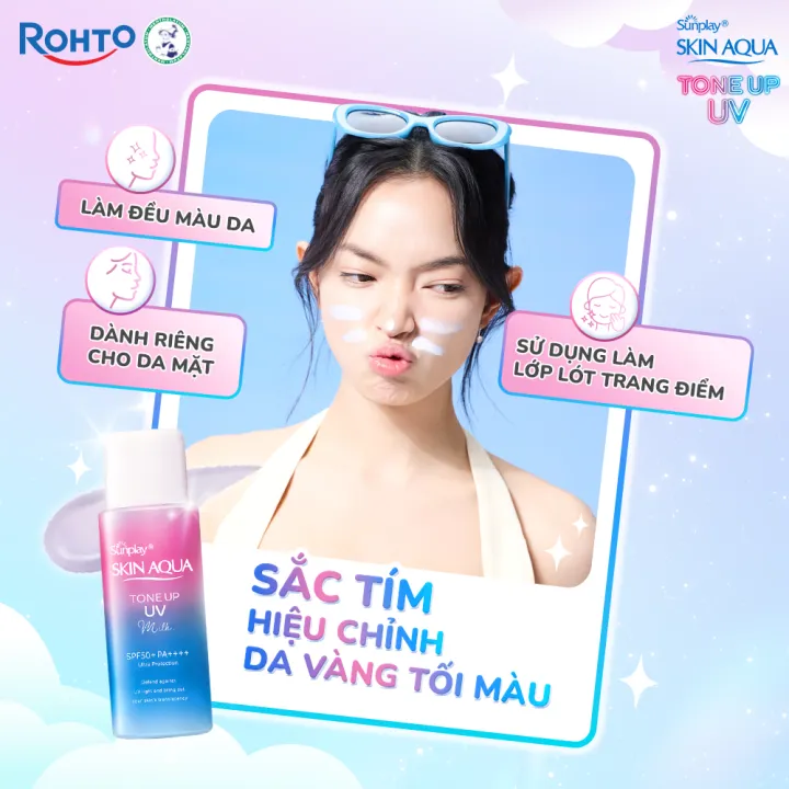 [VB] Bộ đôi kem chống nắng nâng tông dạng sữa dành cho da dầu hỗn hợp Sunplay Skin Aqua Tone Up UV Milk Lavender SPF50+ PA++++ (50g)