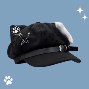 ALLLUCK Japanese Style Womens Beret Anime Cat Ears Newsboy Cap Fashion Cat Paw Pattern Baseball Cap Everyday Outfits