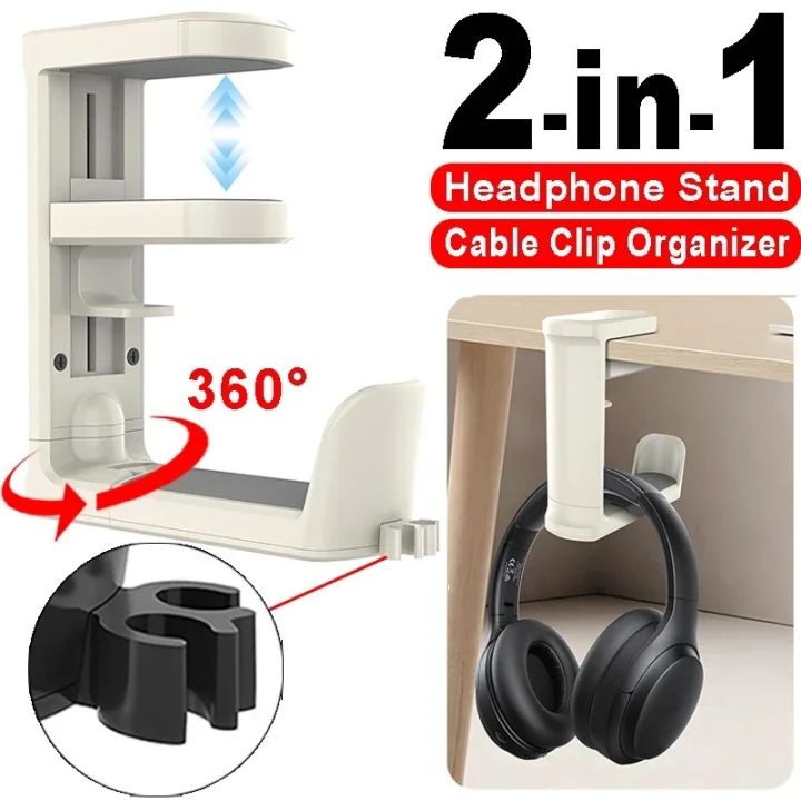 thumbnail image 2 of 360 Rotating Gaming Headphone Hook Under Desk Headset Stand With 2 of 10