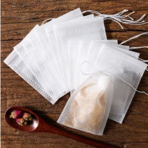 ถุงชาแบบมีเชือกผูกแบบใช้แล้วทิ้ง 100 ชิ้น ถุงกรองชาแบบไม่ทอ ถุงกรองกาแฟสำหรับชงชาใบหลวมและสมุนไพร