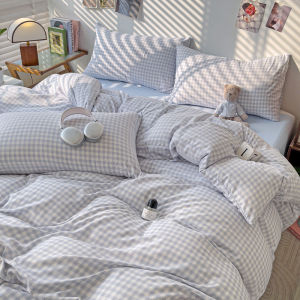 ชุดผ้าปูที่นอนลายสก๊อต3/4IN1พร้อมผ้าคลุมผ้านวมสีชมพู/เขียวขนาดเล็กลายตารางผ้าฝ้ายสำหรับซักปลอกผ้านวมแบน/ผ้าปูที่นอนพอดีนุ่มพิเศษไม่ระคายเคืองผิวผ้าปูที่นอนเตียงควีนไซส์