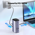 Bộ chuyển đổi USB Type C 12 in 1 Ugreen 90325 CM555 Chính Hãng (3*USB 3.0, 2*HDMI,1 DP, RJ45, SD&TF&3,5mm , PD100W). 