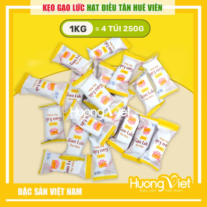 1KG kẹo gạo lức hạt điều cao cấp Tân Huê Viên 250g, kẹo gạo lứt Sóc Trăng bánh kẹo tết đãi khách [4 TÚI 250G]