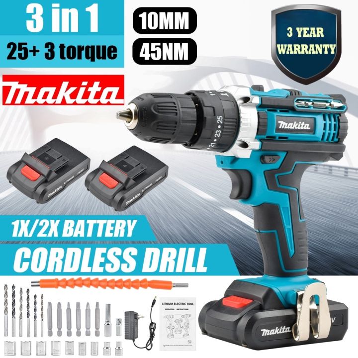 Adaa shop Makita Cordless Electric Drill 148V Lithium Battery Electric Hand Drill Two speed Drill Bit Tool Set Lazada