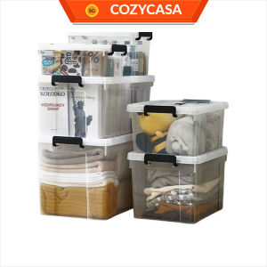 【COZYCASA】Transparent Large Storage Box with Handle | Heavy-Duty Clear Organizer | Stackable