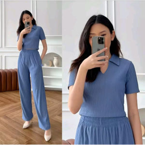BIG SALE Rib Knit Luna Set Crop Top And Premium Rib Knit Pants | Setelan Wanita Murah Berkualitas