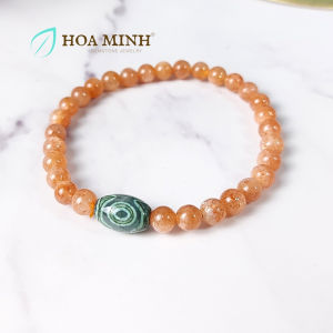 Vòng tay đá Mặt Trời Sunstone size hạt 5.5 li phối lu thống mắt dzi nhỏ phong cách độc đáo thời trang | Hoa Minh Gem