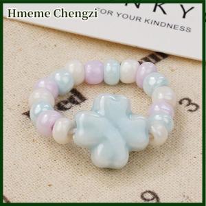 Hmeme New Ceramic Colorful Macaron Flower Ring For Women Men Lover Vintage Hand Jewelry