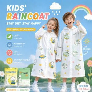 Kids Raincoat Cartoon Print Reusable Tpe Waterproof Hooded Thick Long Rainwear School Outdoor